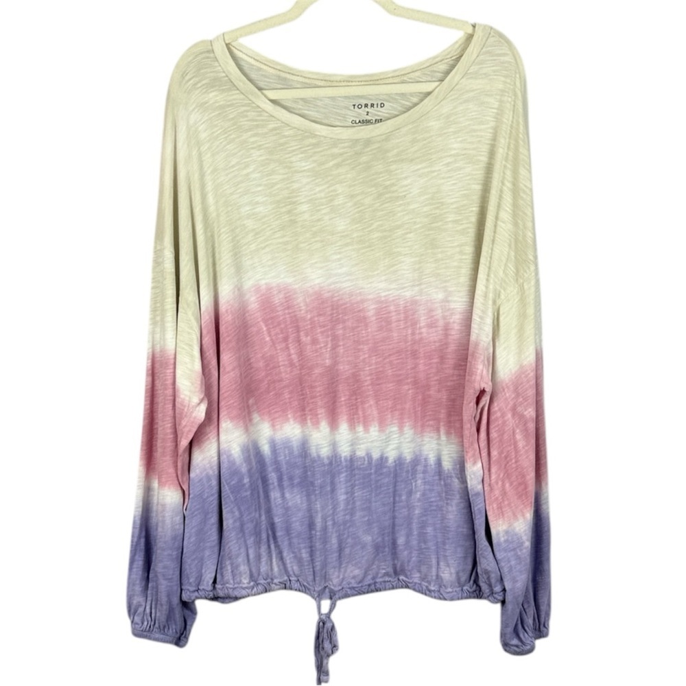 Torrid Cotton Modal Classic Fit Tie Dye Dip Dye Crop Top Long Sleeve Drawstring